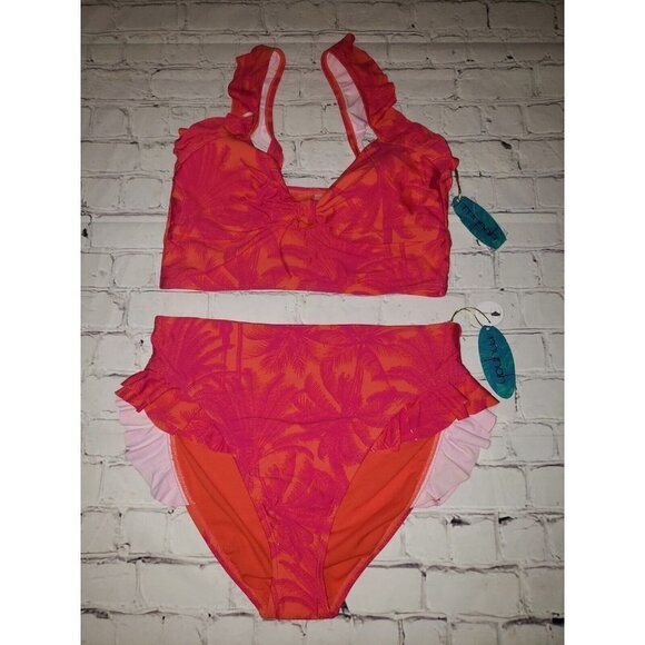 NWT Mynah Women's Tropical Ruffle Tropical Print Bikini 2pc Set Size Large - Picture 1 of 8